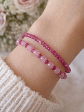 Blush Jade Bracelet Set | Genuine Jade Stack | Soft Pink 8” Stretch Bracelets
